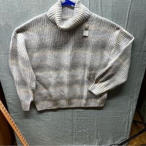 GAP Oversized Chunky Knit Turtleneck Sweater Women's XL Striped Gray Ivory